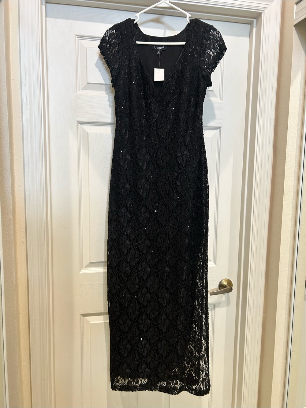 connected apparel Black Lace V-Neck Maxi Dress